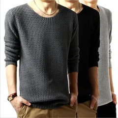 ニットセーター メンズ 長袖 クルーネック 無地シンプル 薄手
