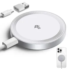 THREEKEY ワイヤレス充電器【Qi2 PSE 公式認証】15W超低温 MagSafe充電器 両面マグネット式 マグセーフ充電器 1:1適合 ?磁気 iPhone 16/15/14/13/12シリーズ/Galaxy S25 Ultra対応 60W+1. 1