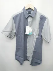 ◇ ⊂ ◎ ●未使用● BACK NUMBER タグ付き 半袖 COOL バイカラー シャツ サイズM グレー ネイビー系 メンズ P  【1410230023158】