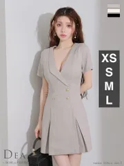サンドベージュ[DE4207]【DEA. by ROBE de FLEURS/ディアバイローブドフルール】ツイル/ 襟付き/ Vネック/ ボタン/ 半袖/ ボックスプリーツ/ フレア/ ミニドレス/ キャバドレス/ ワンピース