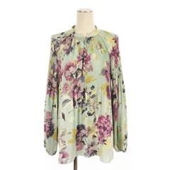 ローレンラルフローレン LAUREN RALPH LAUREN 良品 ブラウス チュニック 長袖 ギャザー フローラル 花柄 総柄 緑系 グリーン系 M