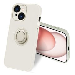 【迅速発送】bjnosdv iPhone 15 ケース リング付き シリコン 耐衝撃 アイフォン15 リング カバー 360°回転 スタンド機能 リングの機能 車載ホルダー対応 レンズ保護 指紋防止 薄型 ストラップホール付き（オフホワイト）