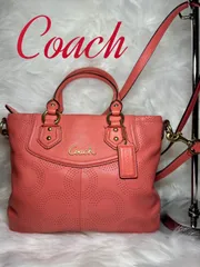 【美品】コーチ ショルダー ハンドバッグ パンチングレザー ピンク