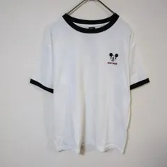 美品　ディズニー　Disney　Tシャツ　メンズM　白　刺繍ミッキーマウス