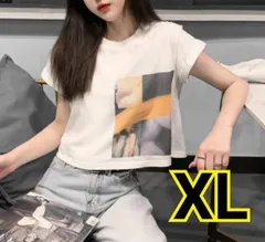 XL Tシャツ ショート丈 ホワイト カジュアル 韓国風 シンプル (z)