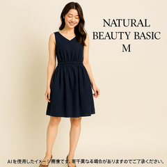 AB0498 ナチュラルビューティーベーシック ノースリーブワンピース ネイビー Mサイズ 春夏