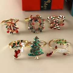 6個パック クリスマス ナプキンリング セット
