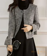 ノーカラージャケット ツイードジャケット レディース アウター ジャケット ツイード 長袖 スーツジャケット きれいめ ノーカラー エレガント 春 秋 冬 無地 上品 フォーマル エレガント 入学式 卒業式 qxyc11