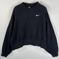 古着 ナイキ NIKE スウェット ワンポイントロゴ刺繍 スウッシュ クルーネック ショート丈 トレーナー XS  ブラック レディース