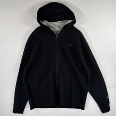 古着 チャンピオン Champion パーカー スウェット フルジップ ワンポイントロゴ刺繍 大きいサイズ XL  ブラック メンズ