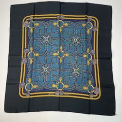 美品 HERMES エルメス カレ90 スカーフ シルク ロープ ベルト 縄 ネイビー