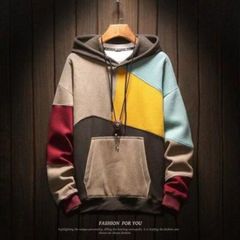 パッチワーク風 メンズ フード パーカー メンズ おしゃれ 長袖 大人気