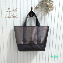 グリッターシルバー☆ラムレザートートバッグ