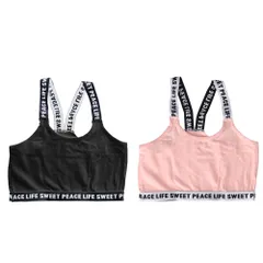 ☆ ブラック×ピンク ☆ 160cm ☆ タンクトップ2枚セット lykidtop77set2 タンクトップ ダンス キッズ ブラトップ スポーツブラ インナー トップス ２枚セット 子供 子ども 女の子 ノースリーブ タンク カップなし ショート丈