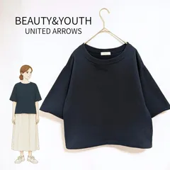 ビューティー&ユース　プルオーバー　Tシャツ　ネイビー　ワイドスリーブ　カットソー　五分袖　半袖　紺色　ユナイテッドアローズ　クルーネック