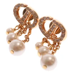 Christian Dior (クリスチャンディオール) CDNavy CDネイビー パールピアス ラインストーン×フェイクパール ピンクゴールド GP