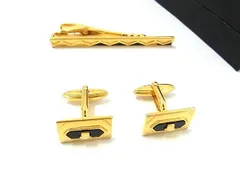 ■美品■ LANVIN ランバン カフスボタン ネクタイピン カフリンクス アクセサリー 2点セット メンズ ゴールド系 DE8098 冠婚葬祭 結婚式 葬式