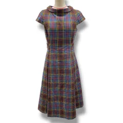 YORKLAND ヨークランド タータンチェックジャンパースカート ワンピース ショートスリーブ チェック柄 後ろファスナー 12702-72052 赤 青 レッド ブルー サイズ7AR レディース 秋 ゴーゴー古着マルイ北千住店 23 No.693