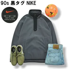 90s ヴィンテージ 黒タグ ナイキ NIKE ハーフジップ フリース ジャケット プルオーバー ジャンパー スウッシュ ロゴ M グレー スポーツ ストリート カジュアル メンズ