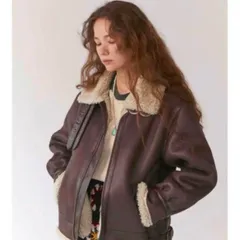 【美品】ungrid アングリッド マークスタイル ビッグシルエットフェイクムートン ボアブルゾン ブラウン レディース M アウター 裏ボア 防寒 ミドル丈 長袖 ジャケット KHｰQｰ241107