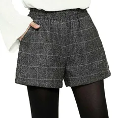 【スロウアンドメロウ】ショートパンツ チェック 柄 ウエストゴム レディース ホット パンツ グレンチェック 短パン ボトムス 2カラー ショーパン ボトム ズボン ぱんつ ツイード ハイウエスト 足長 脚長 美脚 効果 韓国 風 かわいい [グレー] [M]