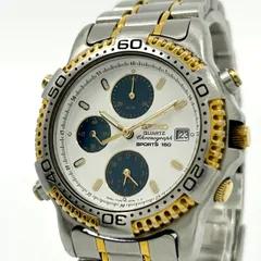 【電池交換済／クリーニング済】美品 セイコー SEIKO SPORTS 150 7T32-6C00 メンズ 腕時計 クオーツ クロノグラフ ホワイト文字盤 ビンテージ ゴールドコンビ デイト アナログ クラシック エレガント 150M防水 多機能 G1