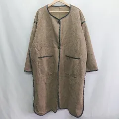 ■ ⊇ JUNOAH ジュノア ノーカラー 長袖 ロングコート サイズ37 ライトブラウン ブラック レディース E  【1410100001149】のサムネイル