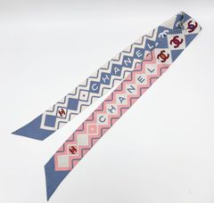 CHANEL シャネル ヘアバンド ツイリー スカーフ リボン バンドー ピンク ブルー 美品