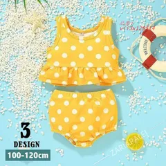 水着 スイムウェア 上下セット キッズ 子供用 女の子 水泳用品 水遊び 水玉 海水浴 セパレート ノースリーブ ラウンドネック タンキニ 裾フリル 可愛いプール  vii3x129514