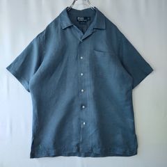 Polo by Ralph Lauren ポロバイラルフローレン CALDWELL 開襟 裾ポニー ネイビーグレー シルク リネン サイズM