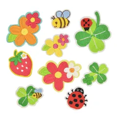 ワッペン ノンアイロン 貼るだけ 刺繍シール MUNCVY アップリケ DIY服 はな クローバー いちご モチーフ カワイイ 装飾 男の子 女の子 保育園 幼稚園 パッチ 補修 9枚セット 衣類 浴衣 手袋 手帳 飾り