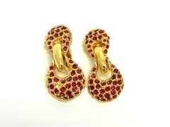 ■美品■ NINA RICCI ニナリッチ カラーストーン クリップ式 イヤリング アクセサリー レディース ゴールド系×レッド系 DI1760
