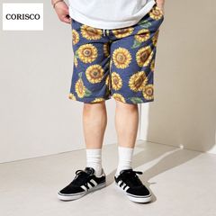 新品 CORISCO コリスコ 総柄 プリント ショートパンツ ミニ裏毛 スウェット ハーフパンツ 短パン  スウェットショーツ スウェットパンツ メンズ レディース ユニセックス 向日葵 ボタニカル 植物 M L LL 15.ひまわり 621911