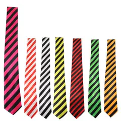 ネクタイ ストライプ 細身 カジュアル サテン 制服 コスプレ おしゃれ カラー ナロータイ幅5cm幅6cm ダンス衣装 ヒップホップ 舞台 ステージ カラフル黒白ピンク シルバー青赤お遊戯会音楽会発表会クリスマス ハロウィン コスチューム★2