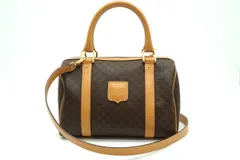 セリーヌ ヴィンテージ 2way ショルダー ハンドバッグ トート ミニボストン マカダム トリオンフロゴ PVCレザー 茶 ブラウン CELINE 1535h