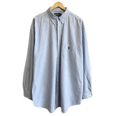 Ralph Lauren ラルフローレン ボタンダウンシャツ コットンシャツ ストライプ ポケット付き 長袖シャツ ワンポイントロゴ 刺繍 水色×白×紺 2LTサイズ No.J257