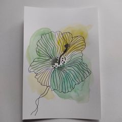 水彩画ポストカード　ハイビスカス