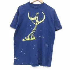 L/古着 ヘインズ 半袖 ビンテージ Tシャツ メンズ 90s 鳥 コットン クルーネック 紺 ネイビー 25sep04 中古