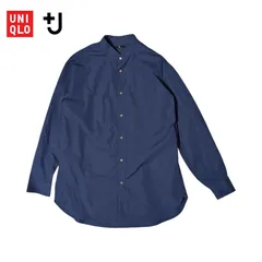 UNIQLO +j ネイビー スーピマコットンオーバーサイズスタンドカラーシャツ