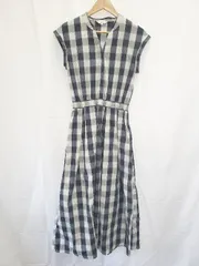 ◇ ⊂ BEAMS HEART ビームス ハート チェック柄 ロング丈 ノースリーブ ワンピース サイズM ネイビー系 レディース E  【1508060005113】