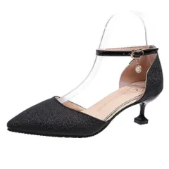 ☆ ブラック×5cm ☆ 38(25.0cm) ☆ アンクルストラップ 結婚式 パンプス キラキラ ラメ パンプス アンクルストラップ レディース パーティーパンプス ウエディングシューズ ラメパンプス パーティーシューズ ブライダルシューズ フォーマル