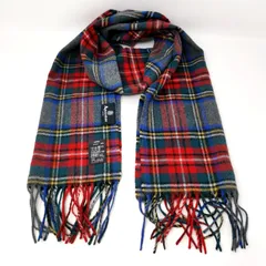アクアスキュータム カシミヤ 100% ストール マフラー チェック 赤　青　レッド　ブルー　管理番号KKVKO536