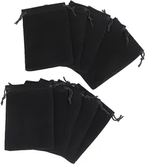ヒロワールドトレード ジュエリーポーチ 10枚セット ベルベット 巾着袋 紐付き 小物入れ プレゼント用 ギフトバッグ( 黒,  小（8.5x11cm）)