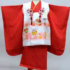七五三 3才 3歳 三才 三歳 正絹 女児 女の子 被布着物祝着フルセット 赤色×白色 日本製 手染め 式部浪漫 お仕立て無料 NO27170