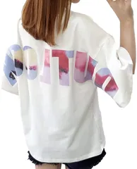 bubu o_hana(ブブ オーハナ) Tシャツ 半袖 ゆったり カジュアル トップス ロン カットソー レディース 女性 用 服 春 夏 秋 冬 オール シーズン 個性的 ホワイト LL サイズ ティーシャツ ティシャツ 文字( 白,  M)