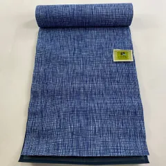 反物 優品 小紋 格子 幾何学 藍色 綿 【中古】