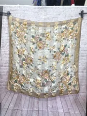 pierre cardin｜ピエールカルダン 大判スカーフ ショール ストール 花 フラワー ストライプ シルク 89×89