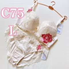 パウダリータッチブラ《C75/L》ブラジャー＆ショーツ　セット　上品な刺繍　白系