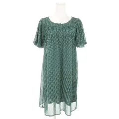 クランプリュス ミッシェルクラン KLEIN PLUS ワンピース ミニ 半袖 バルーンスリーブ レース フリル タック ドット 総柄 38 緑 グリーン /AO12