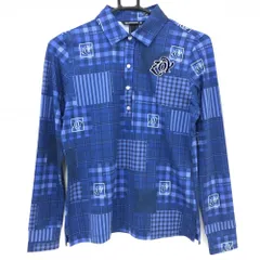 【超美品】ゾーイ 長袖ポロシャツ ネイビー×ブルー チェック 一部ストライプ ストレッチ レディース 36(S) ゴルフウェア ZOY